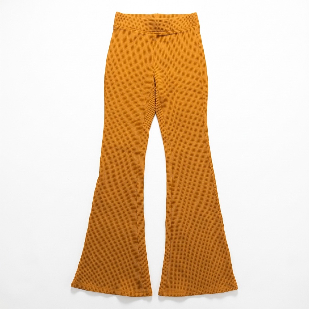 Aerie XS Long Rust Orange Waffle Knit Flare Pants Womens Boho Casual Cozy